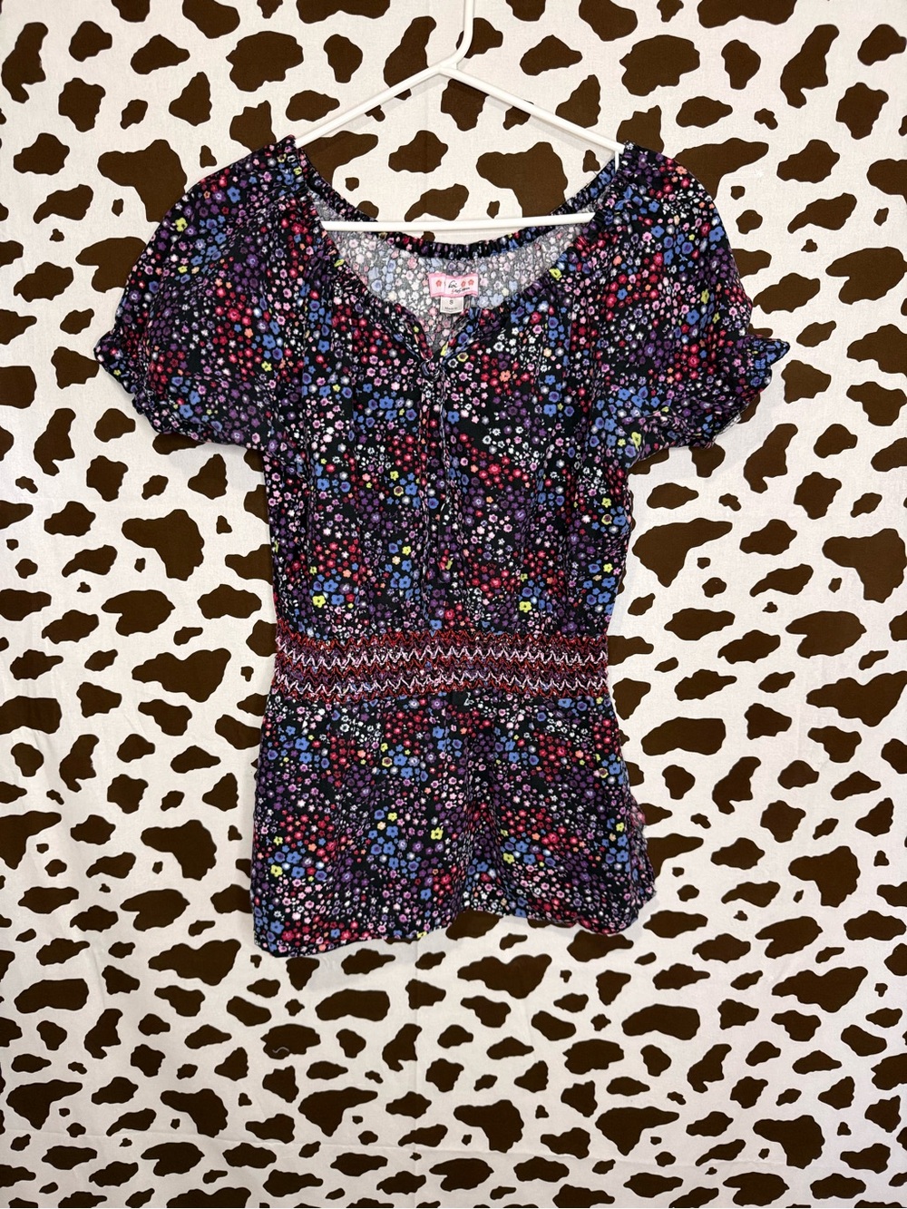 Koi by Kathy Peterson Women's V-Neck Scrub Top S Black/Multicolor Floral Cotton